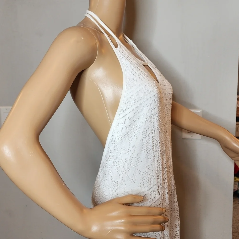 Free People Beach White Crochet Lace Knit Halter Maxi Dress Beachy‎ Boho Small
